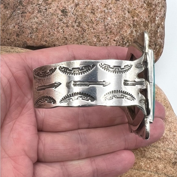 Navajo Fred Harvey Southwest Sterling Silver Natural Turquoise Cuff Bracelet 7" - Picture 6 of 8
